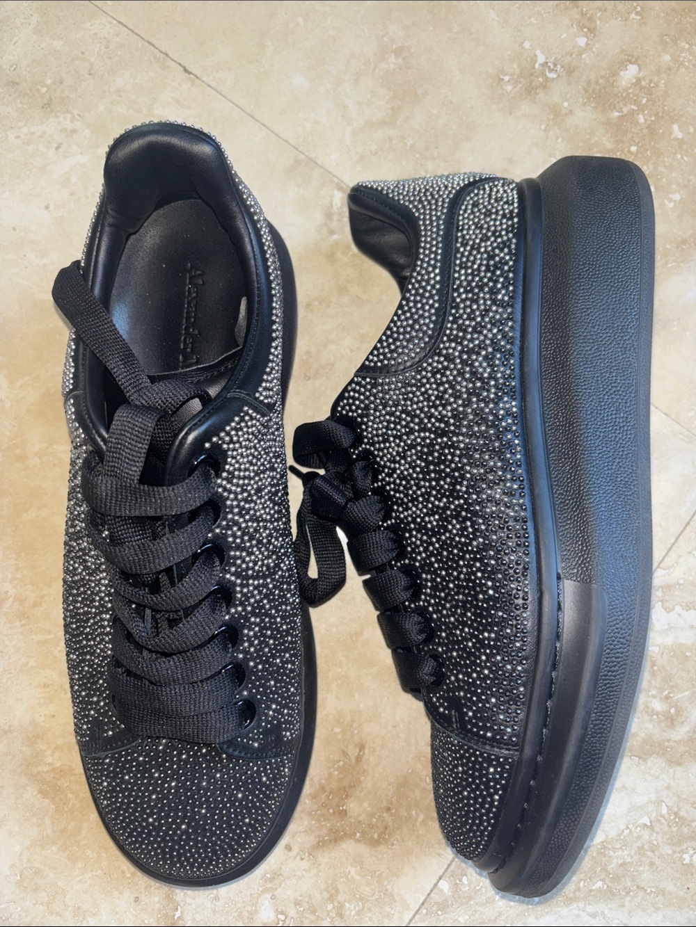 🆕Alexander McQueen Black Sneakers with Multi Silver Stud Detailing